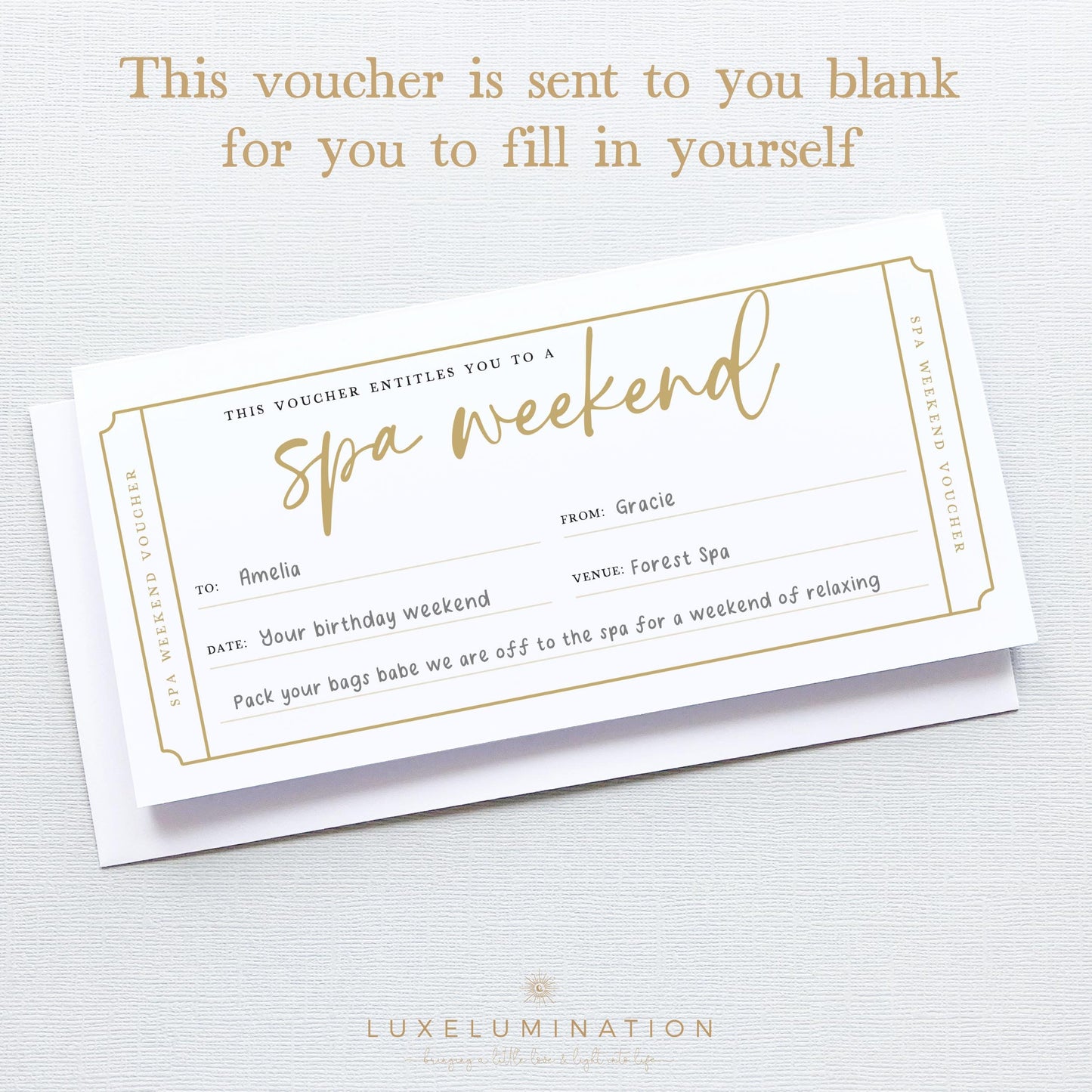 Spa Weekend Gift Voucher, Surprise Reveal Tickets, DIY Fillable Gift.