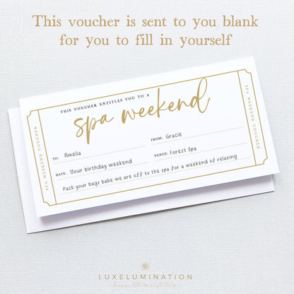 Spa Weekend Gift Voucher, Surprise Reveal Tickets, DIY Fillable Gift.
