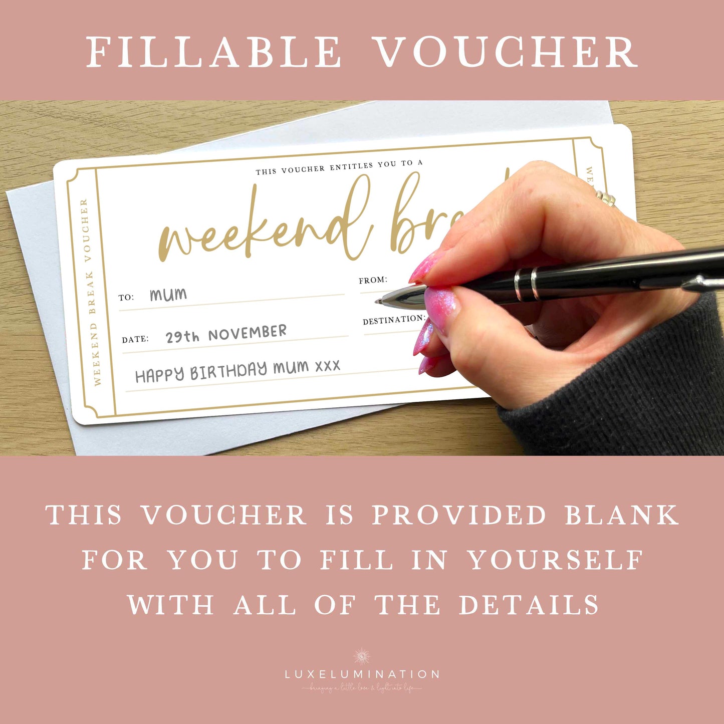 Weekend Break Gift Voucher, DIY Fillable Surprise Reveal Tickets.
