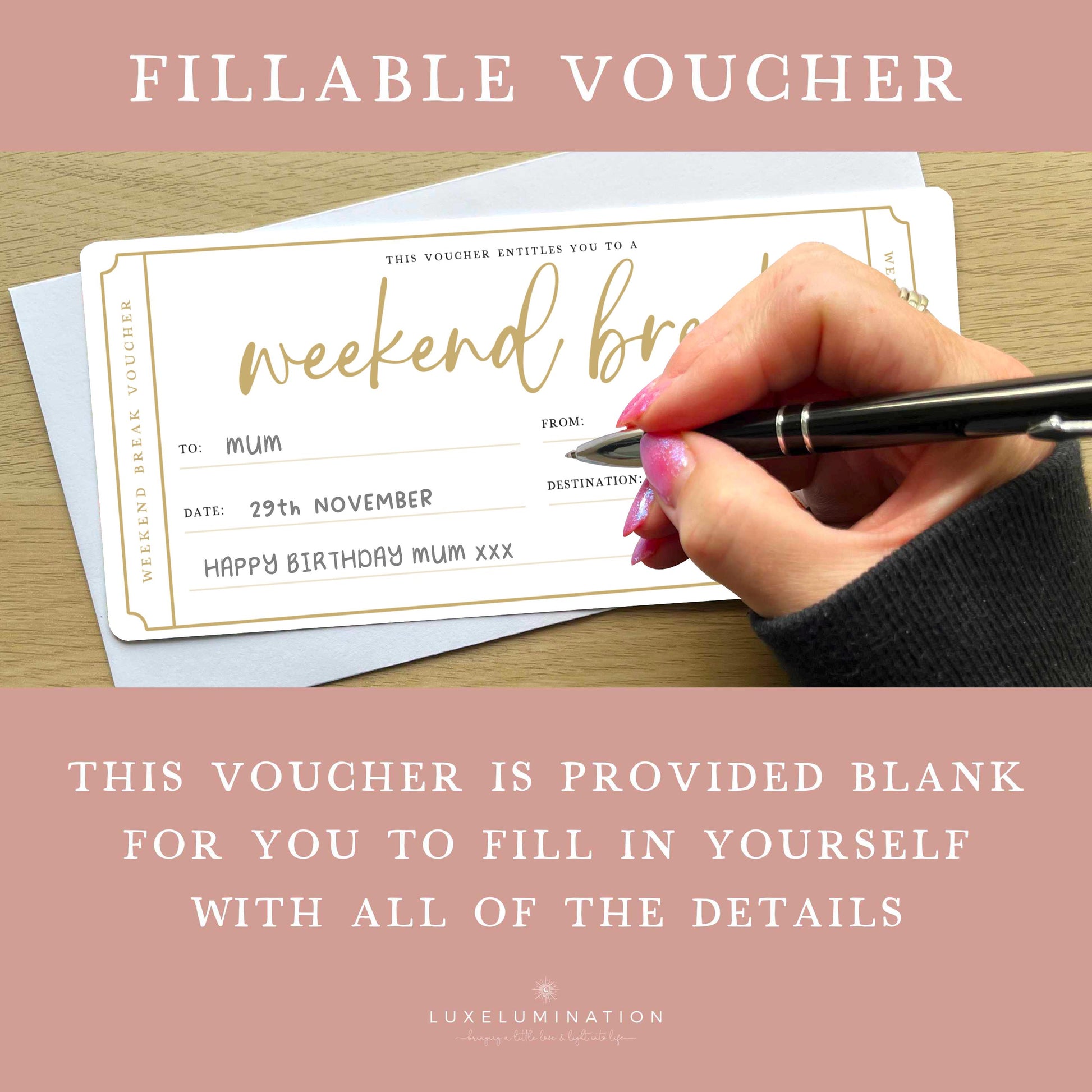 Weekend Break Gift Voucher, DIY Fillable Surprise Reveal Tickets.
