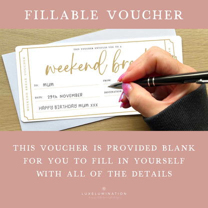Weekend Break Gift Voucher, DIY Fillable Surprise Reveal Tickets.