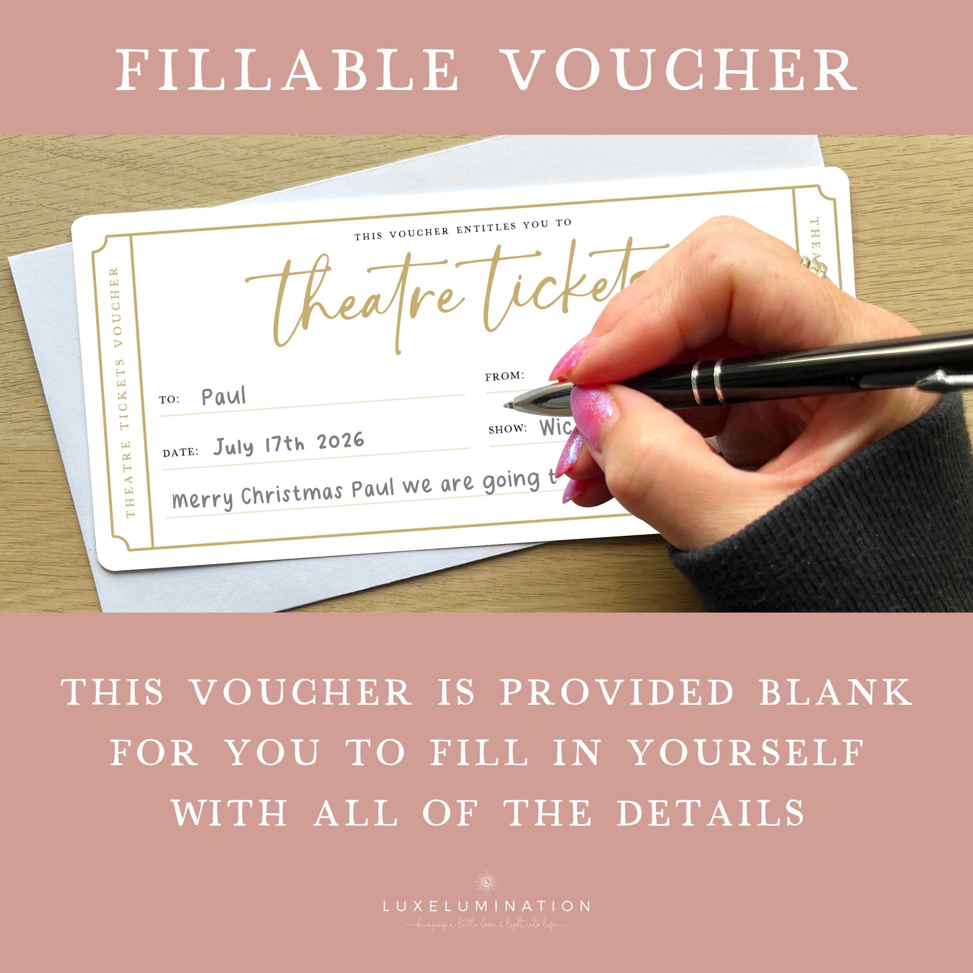 Theatre Tickets Gift Voucher, DIY Fillable Surprise Reveal.