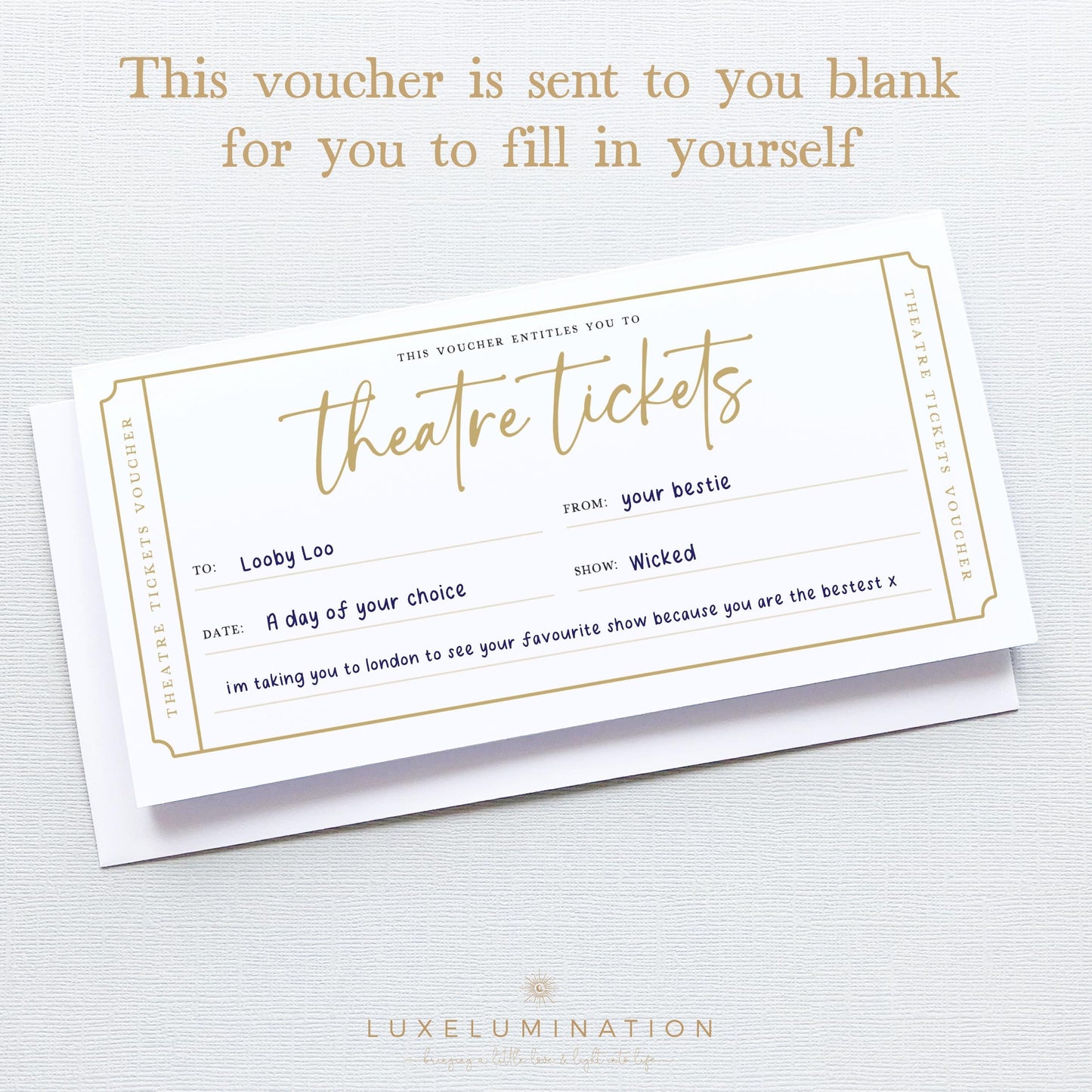 Theatre Tickets Gift Voucher, DIY Fillable Surprise Reveal.