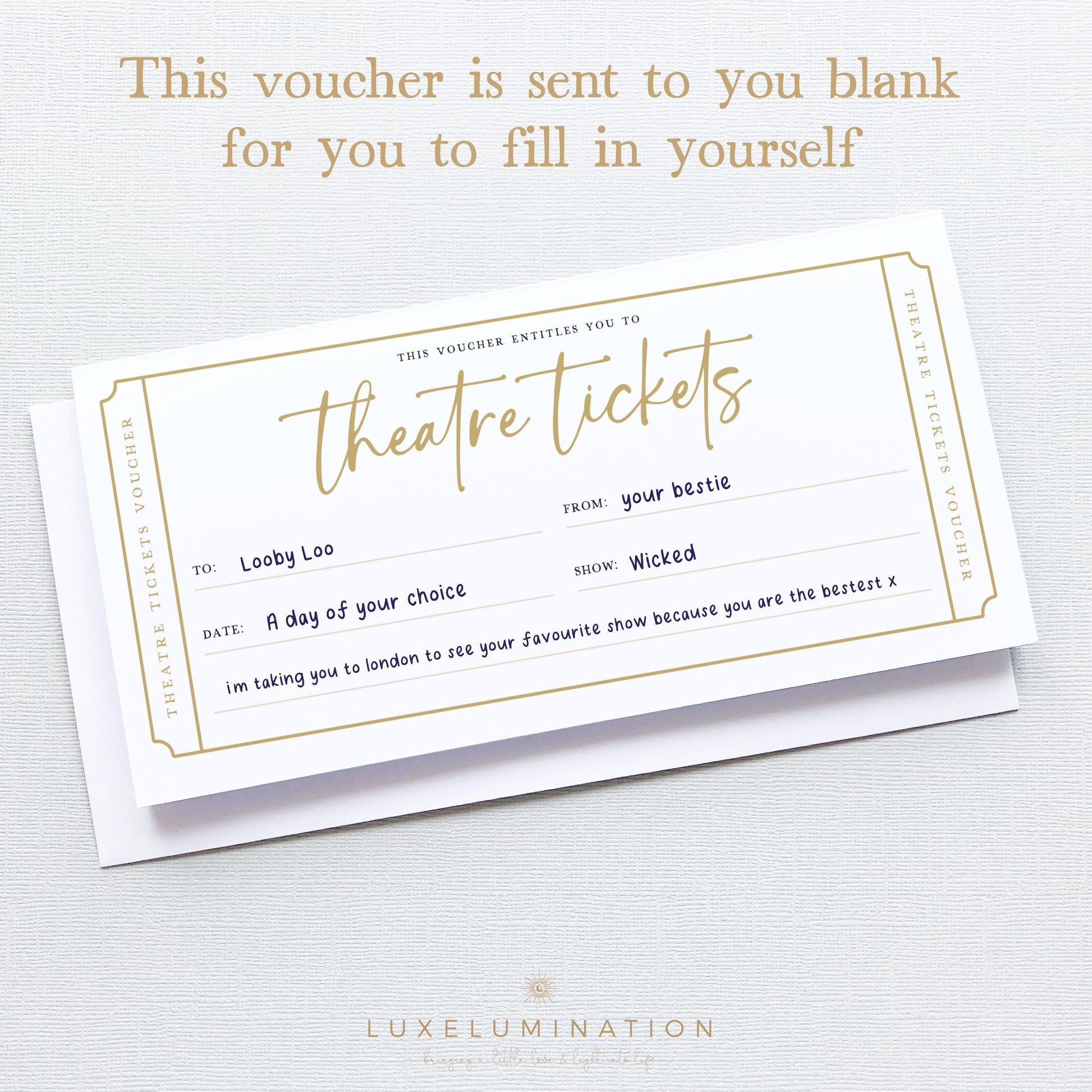 Theatre Tickets Gift Voucher, DIY Fillable Surprise Reveal.