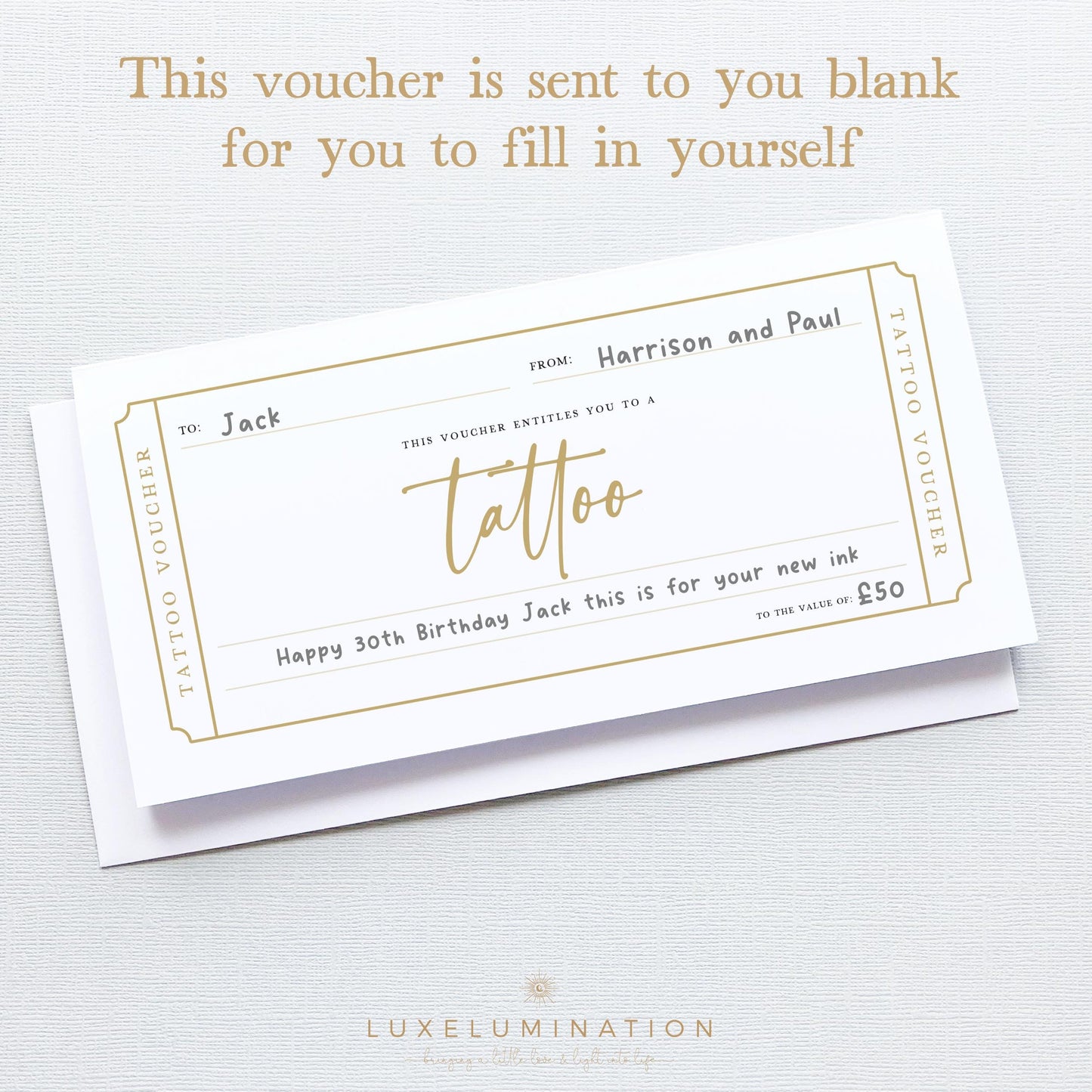 Tattoo Gift Voucher, DIY Fillable Surprise Reveal Tickets.