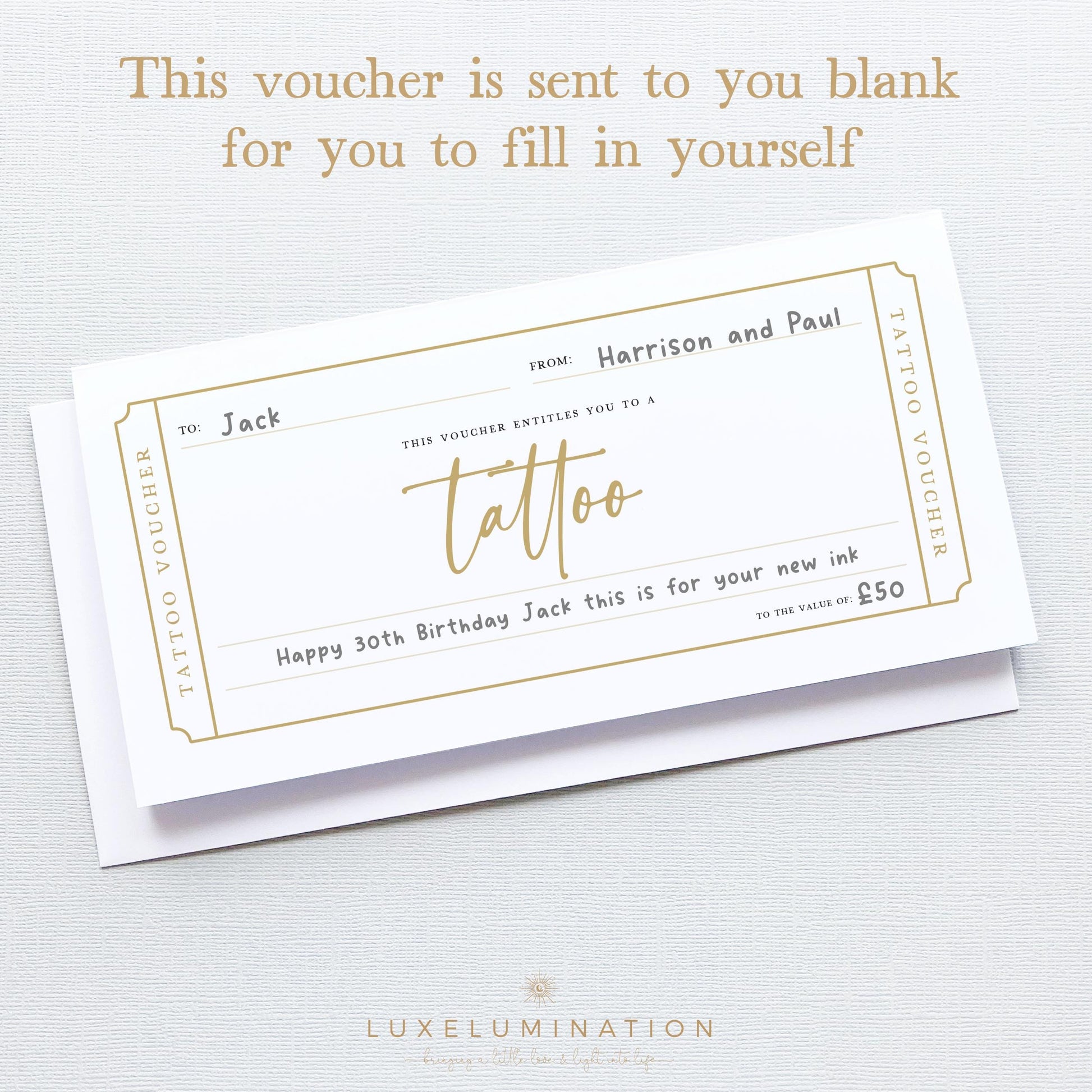 Tattoo Gift Voucher, DIY Fillable Surprise Reveal Tickets.