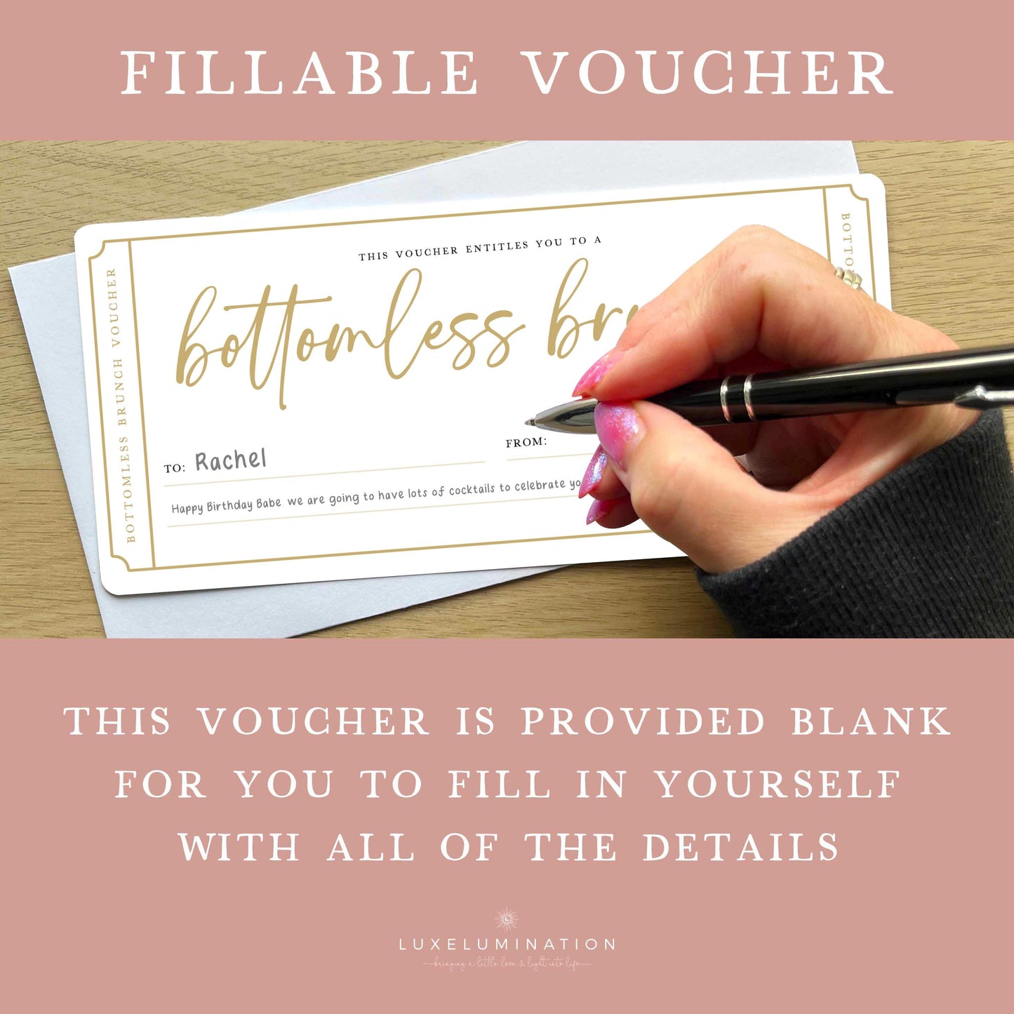 Bottomless Brunch Gift Voucher, Surprise Reveal Tickets, DIY Fillable Gift.