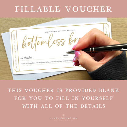 Bottomless Brunch Gift Voucher, Surprise Reveal Tickets, DIY Fillable Gift.