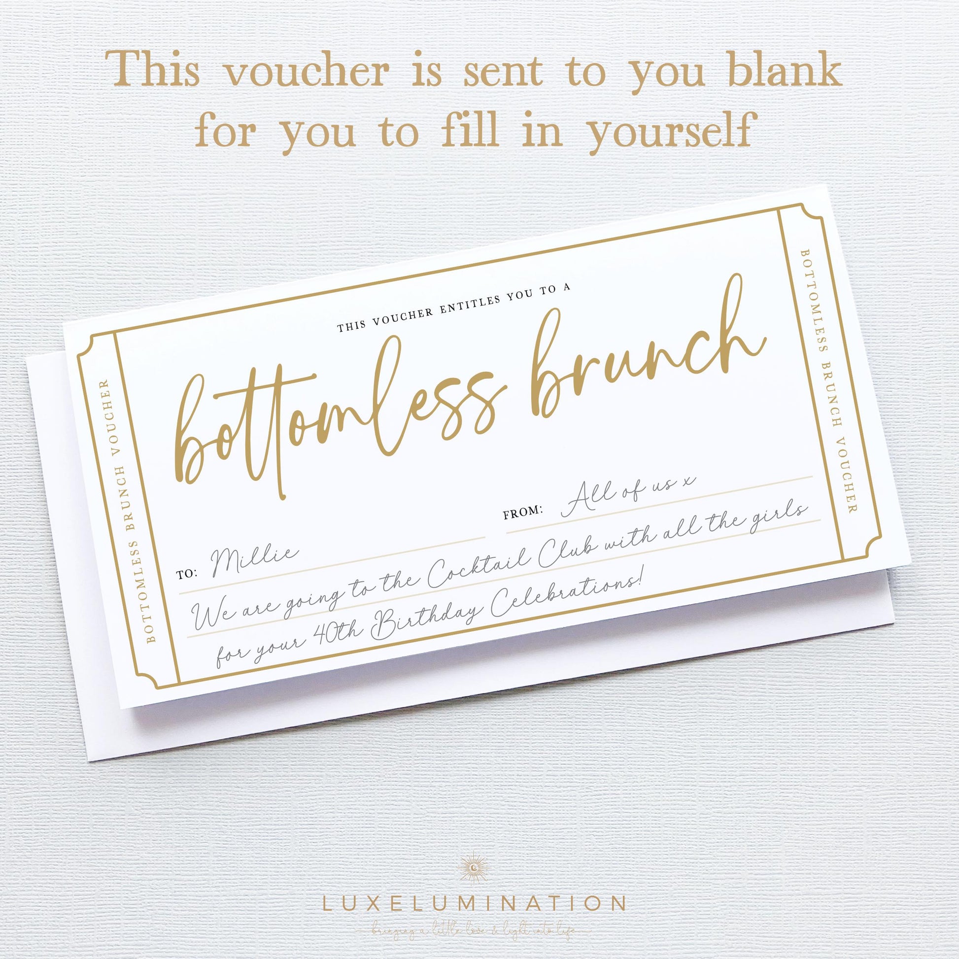 Bottomless Brunch Gift Voucher, Surprise Reveal Tickets, DIY Fillable Gift.