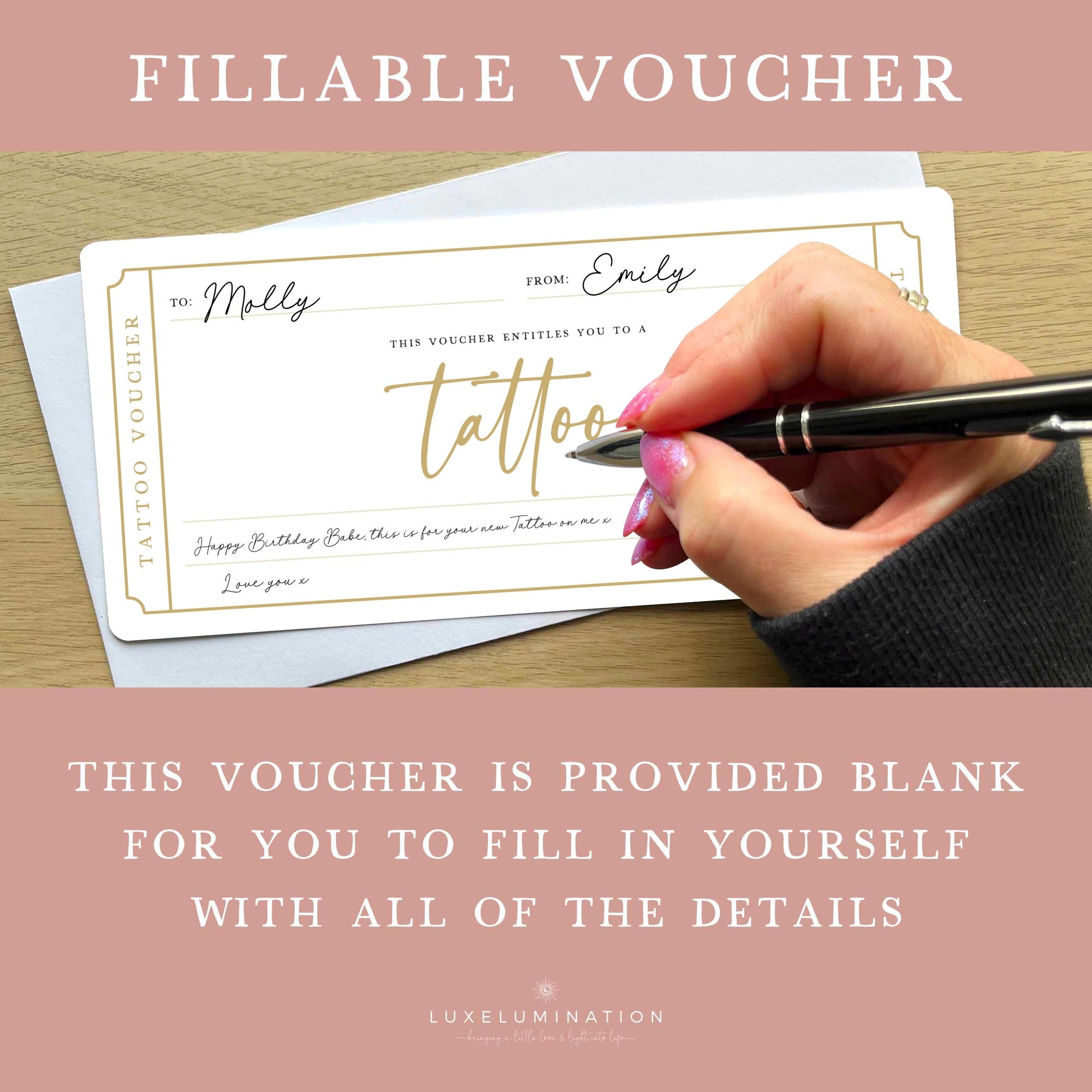 Tattoo Gift Voucher, DIY Fillable Surprise Reveal Tickets.