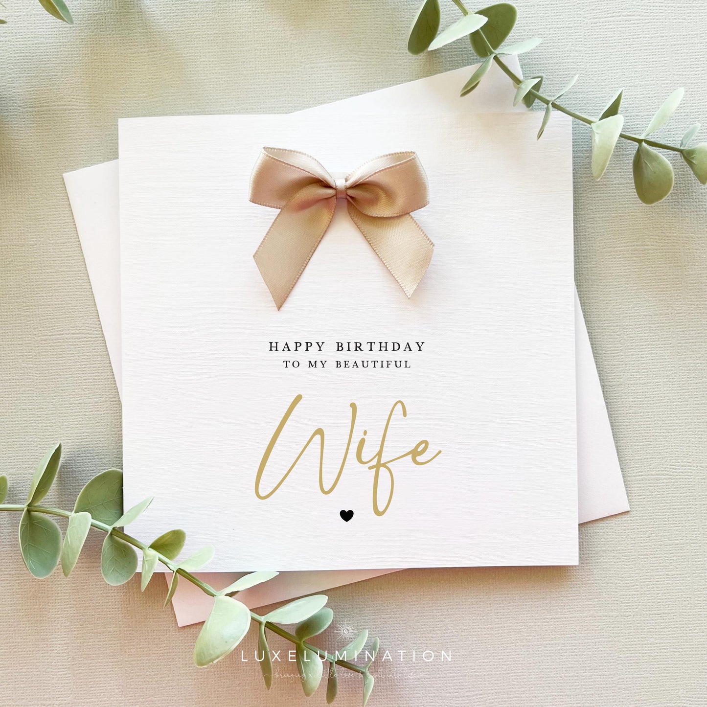 Wife Happy Birthday Card with a choice of Bow Colours