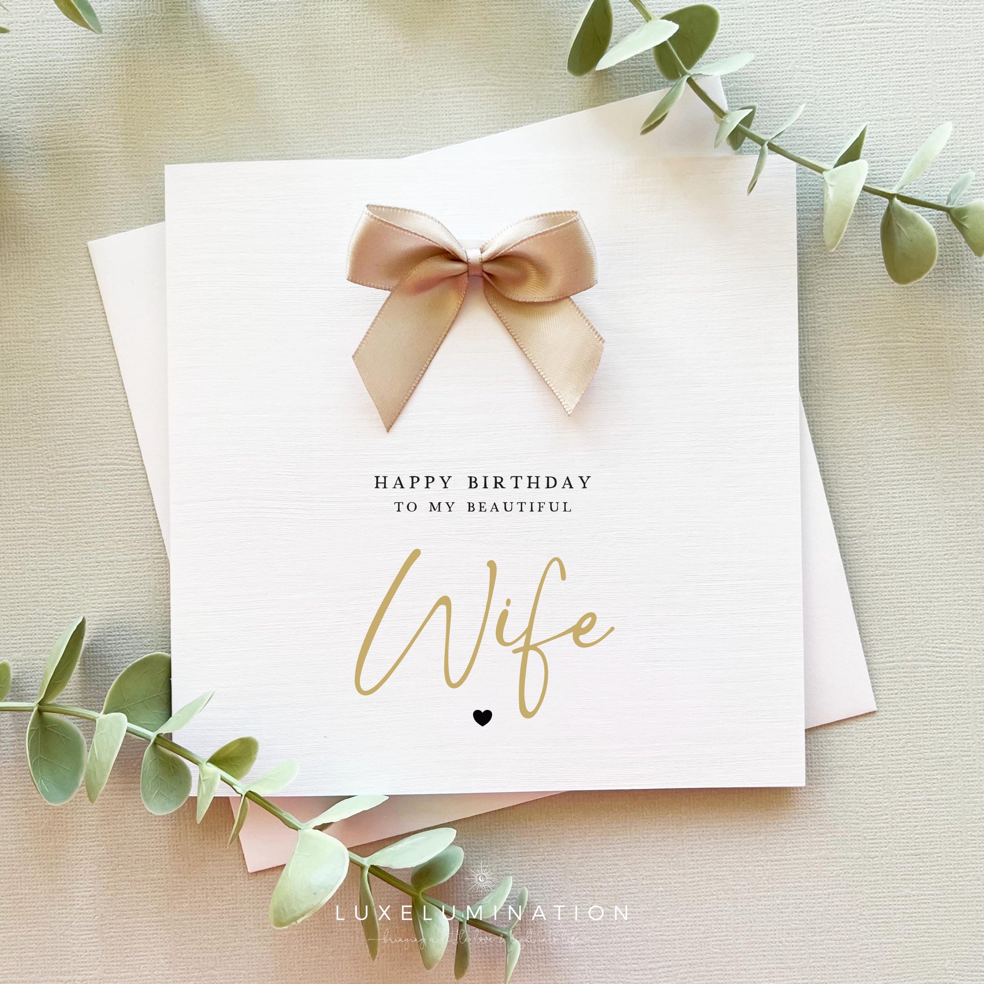 Wife Happy Birthday Card with a choice of Bow Colours