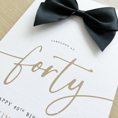 Forty - Personalised 40th Happy Birthday Card with Large Satin Bow