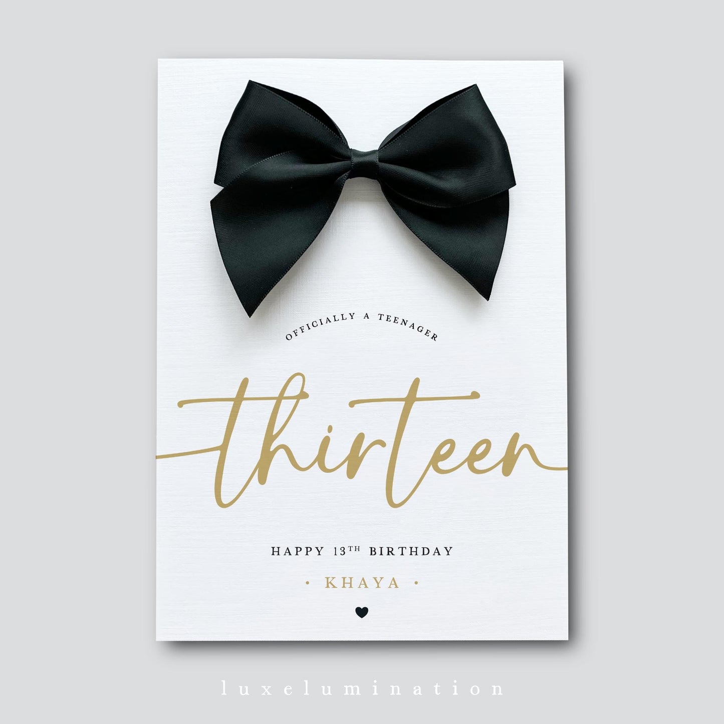 Thirteen - Personalised 13th Happy Birthday Card with Large Satin Bow