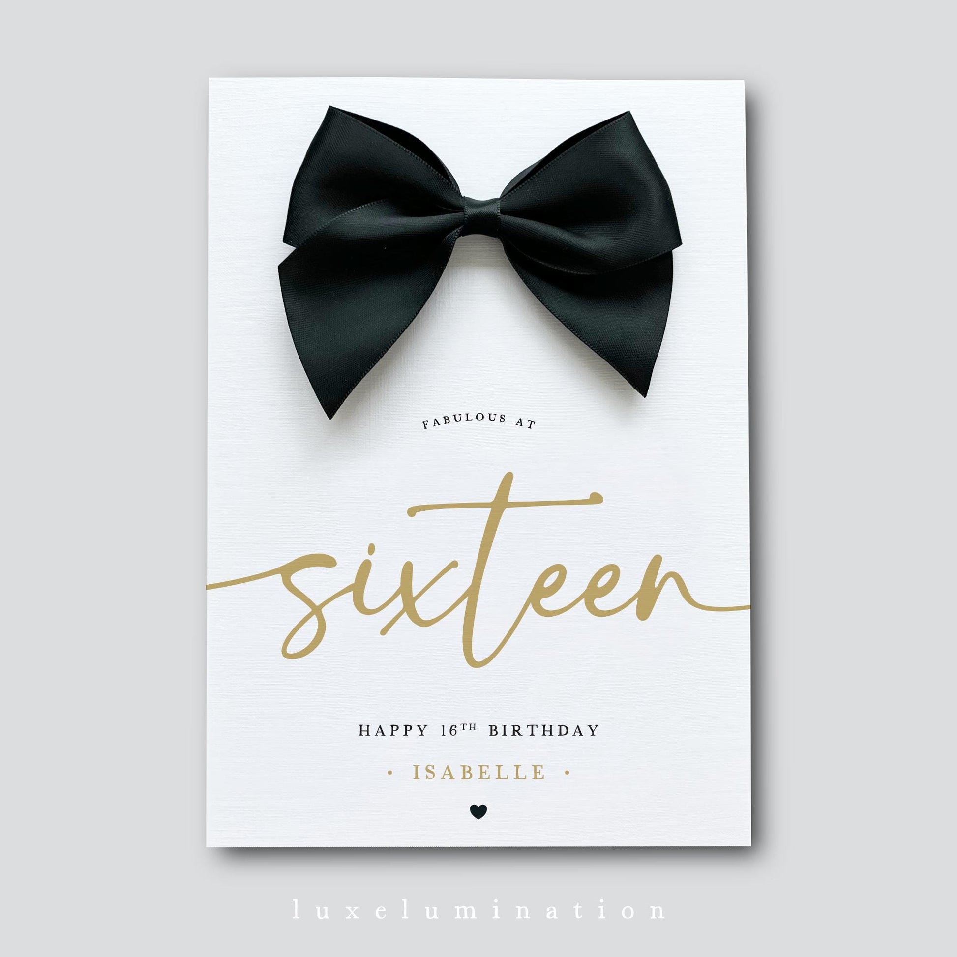 Sixteen - Personalised 16th Happy Birthday Card with Large Satin Bow