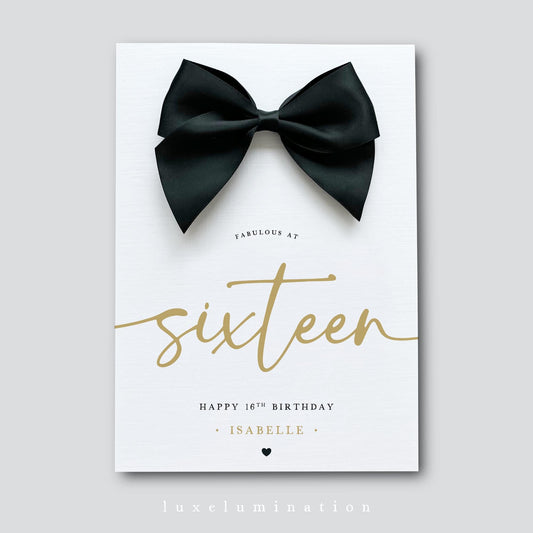 Sixteen - Personalised 16th Happy Birthday Card with Large Satin Bow