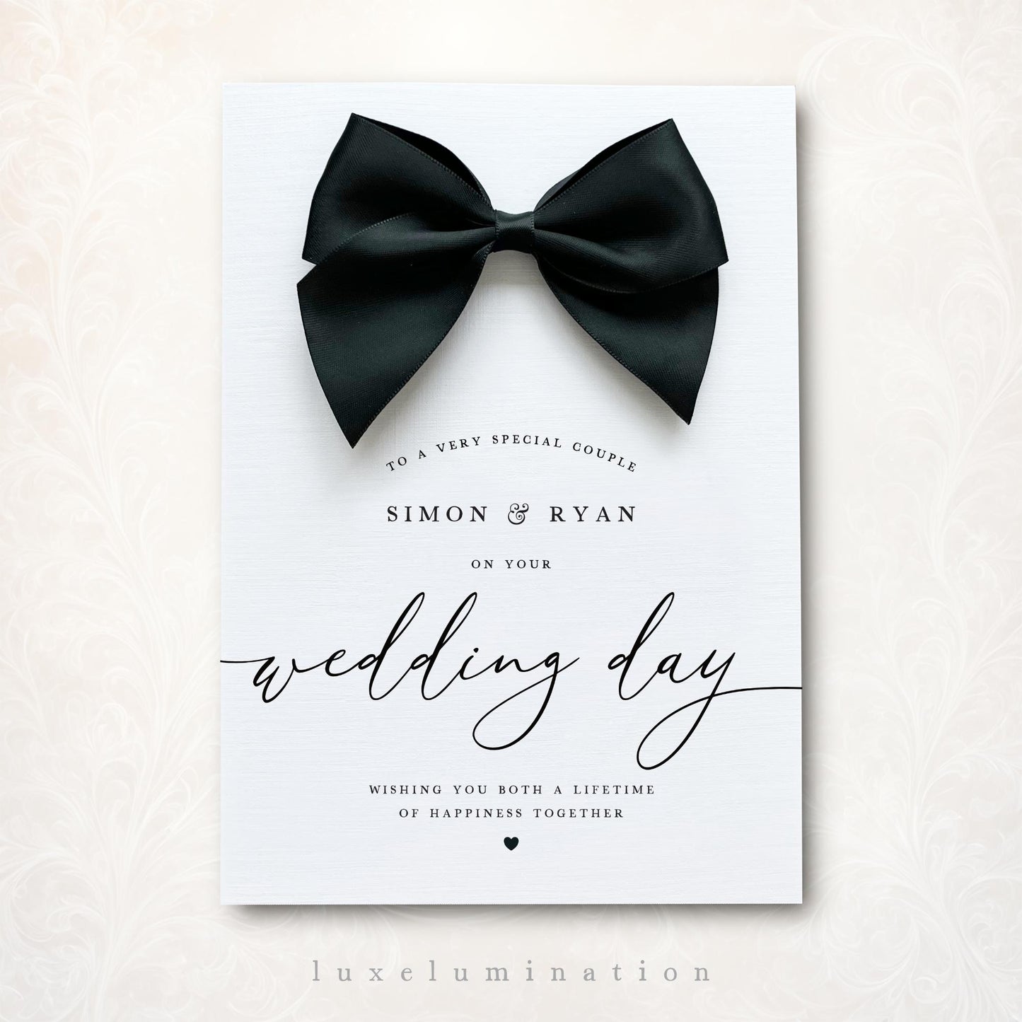 Personalised Luxury Large Wedding Day Card with Satin Bow