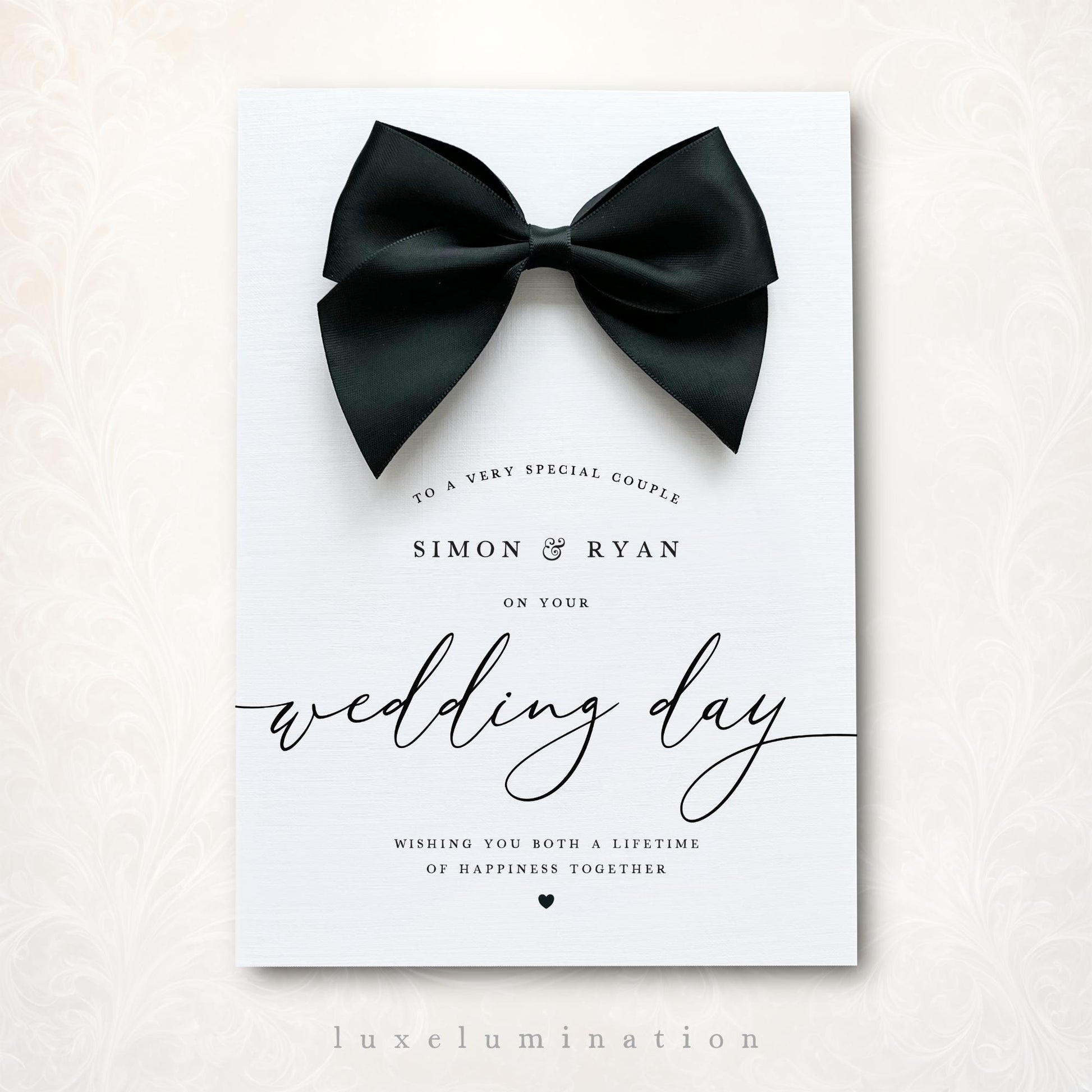 Personalised Luxury Large Wedding Day Card with Satin Bow