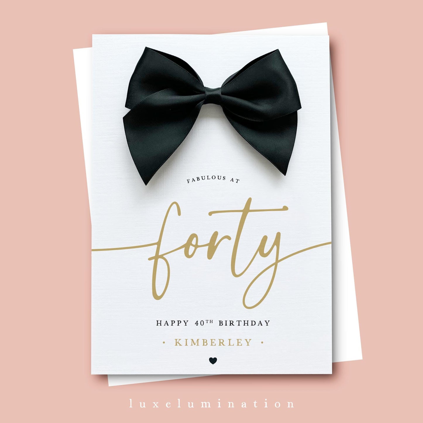 Forty - Personalised 40th Happy Birthday Card with Large Satin Bow