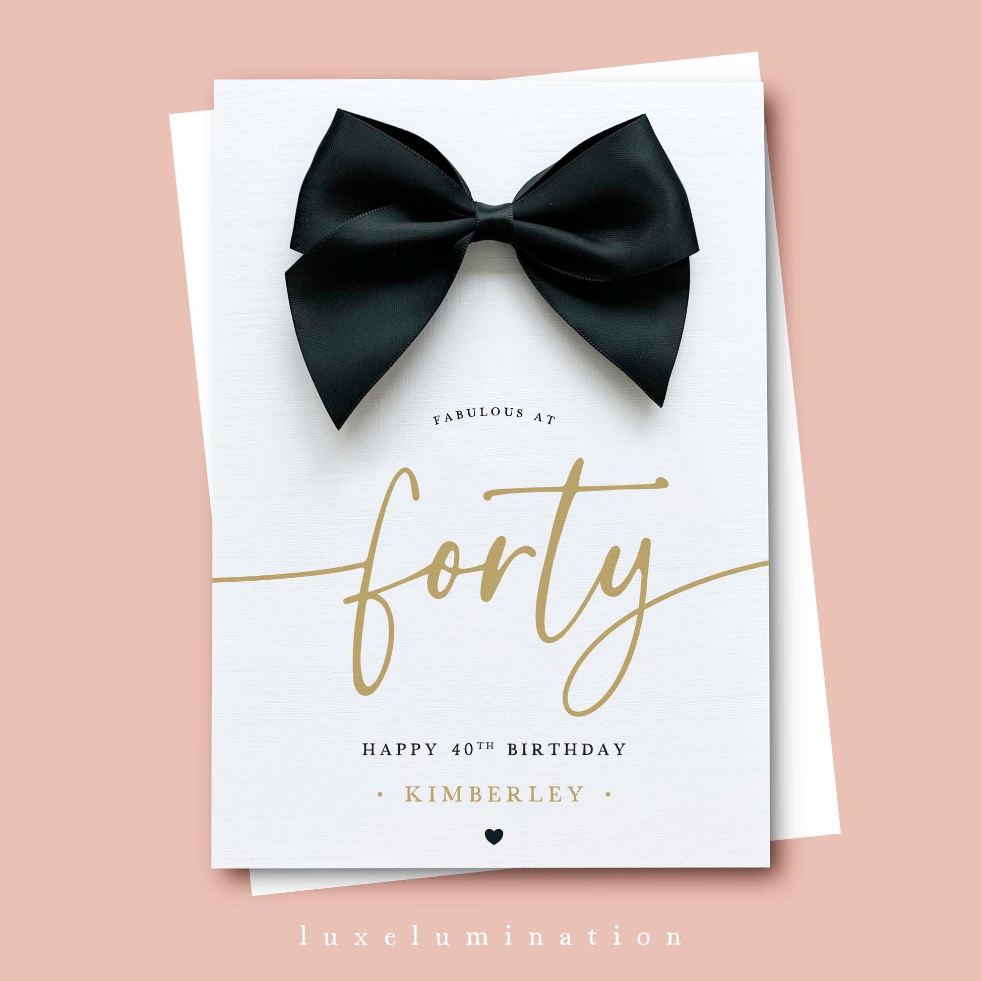 Forty - Personalised 40th Happy Birthday Card with Large Satin Bow