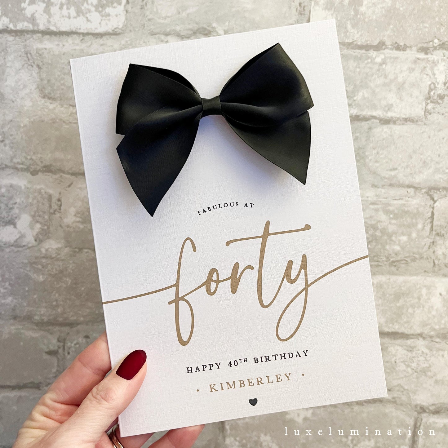 Forty - Personalised 40th Happy Birthday Card with Large Satin Bow