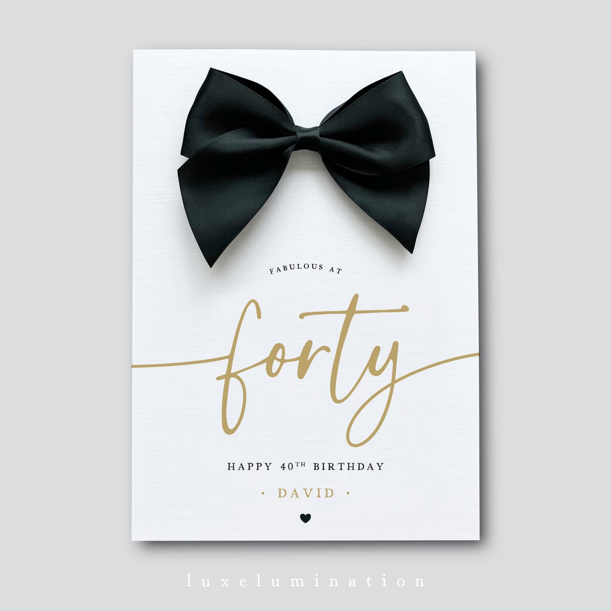 Forty - Personalised 40th Happy Birthday Card with Large Satin Bow
