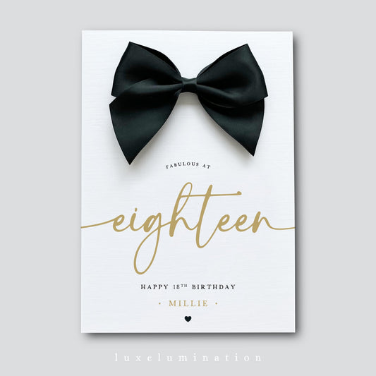 Eighteen - Personalised 18th Happy Birthday Card with Large Satin Bow
