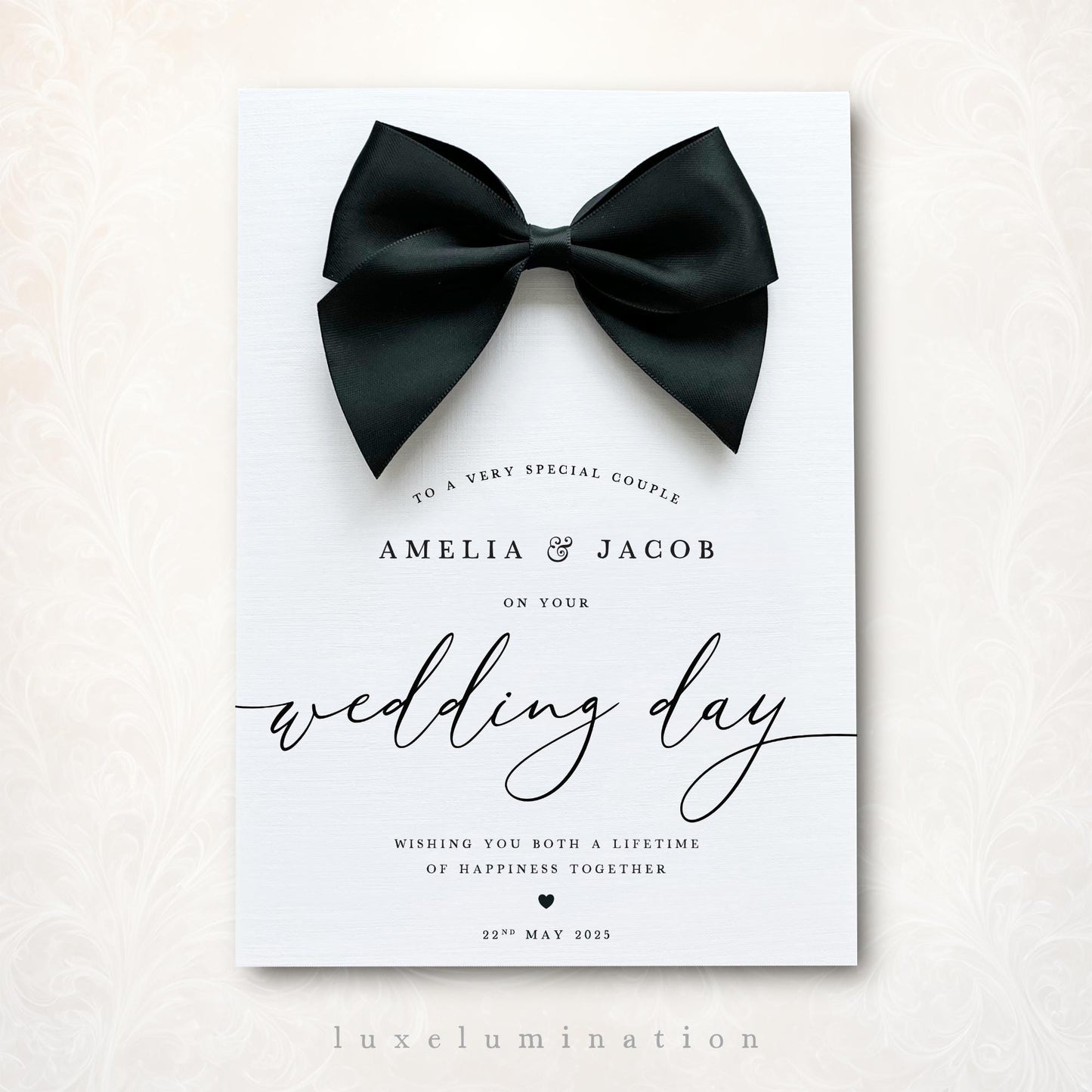 Personalised Luxury Large Wedding Day Card with Satin Bow