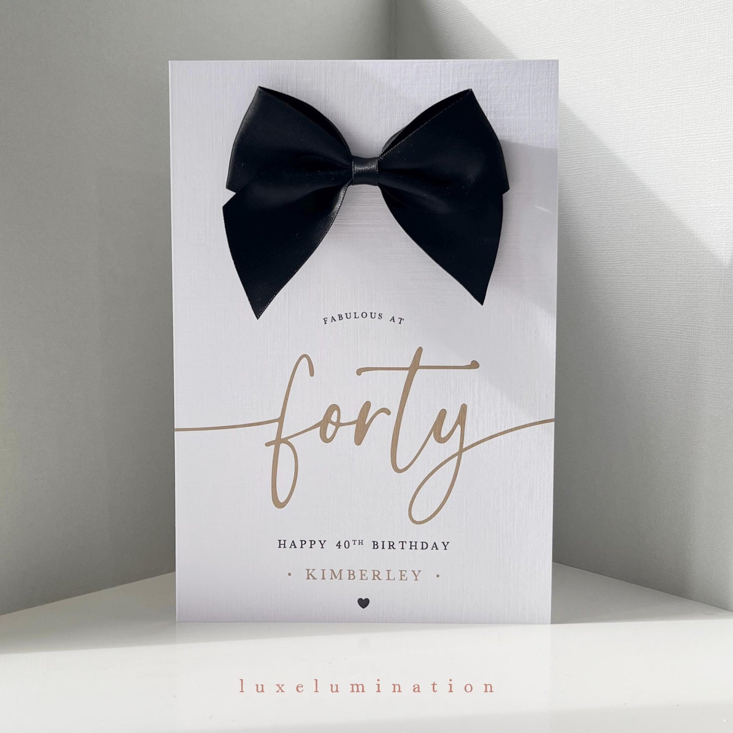 Forty - Personalised 40th Happy Birthday Card with Large Satin Bow