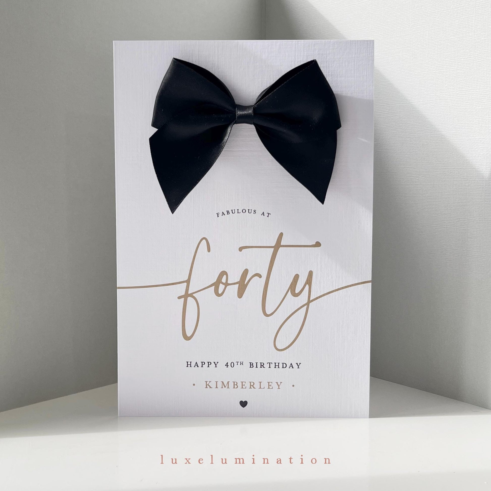 Forty - Personalised 40th Happy Birthday Card with Large Satin Bow
