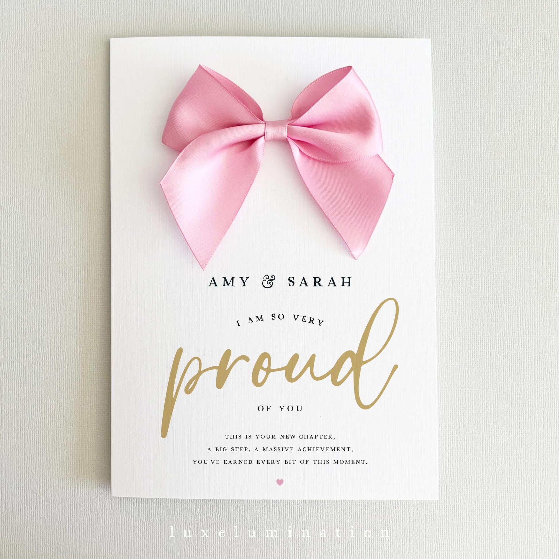 Proud of you, Congratulations Card in a choice of Satin Bow colours