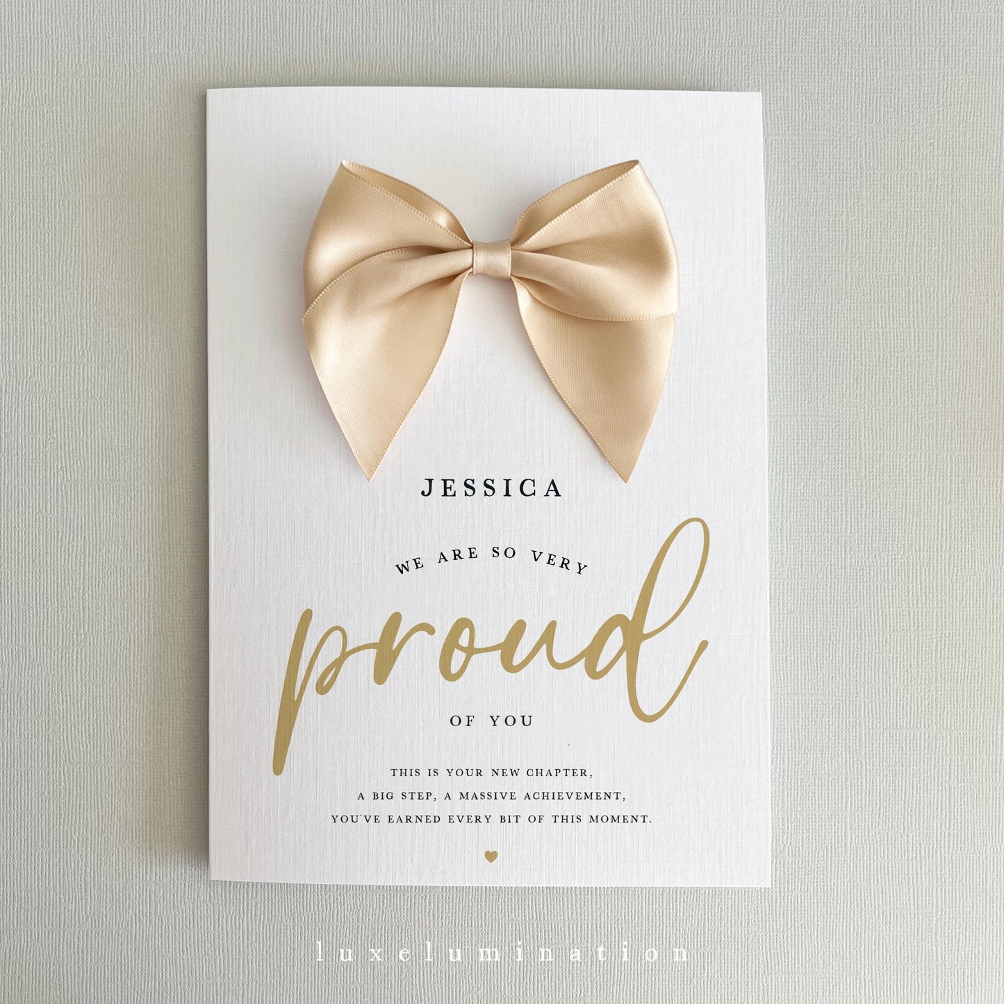 Proud of you, Congratulations Card in a choice of Satin Bow colours
