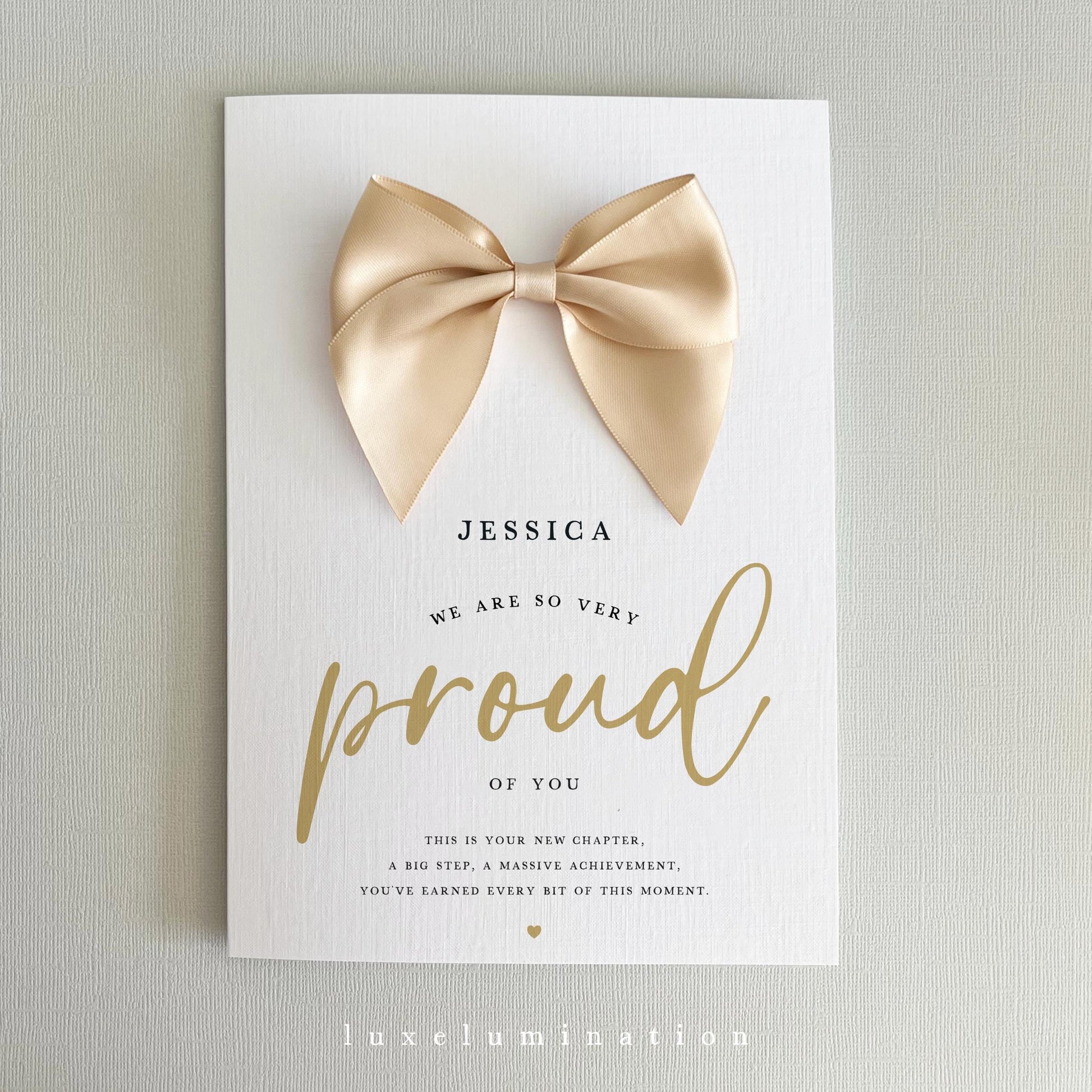 Proud of you, Congratulations Card in a choice of Satin Bow colours