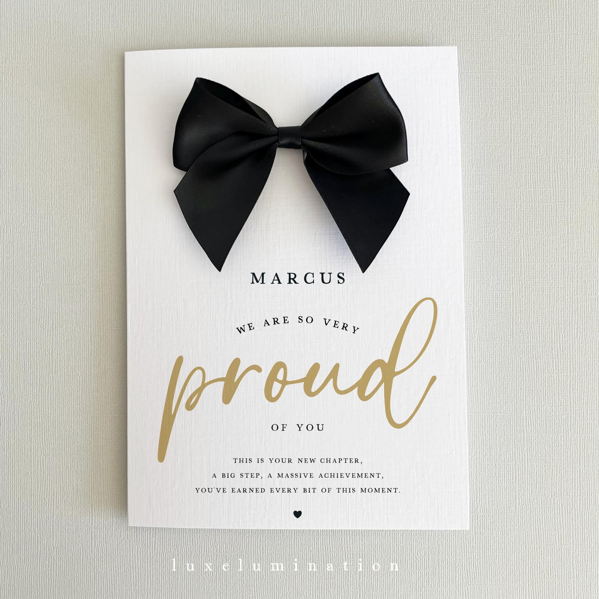 Proud of you, Congratulations Card in a choice of Satin Bow colours