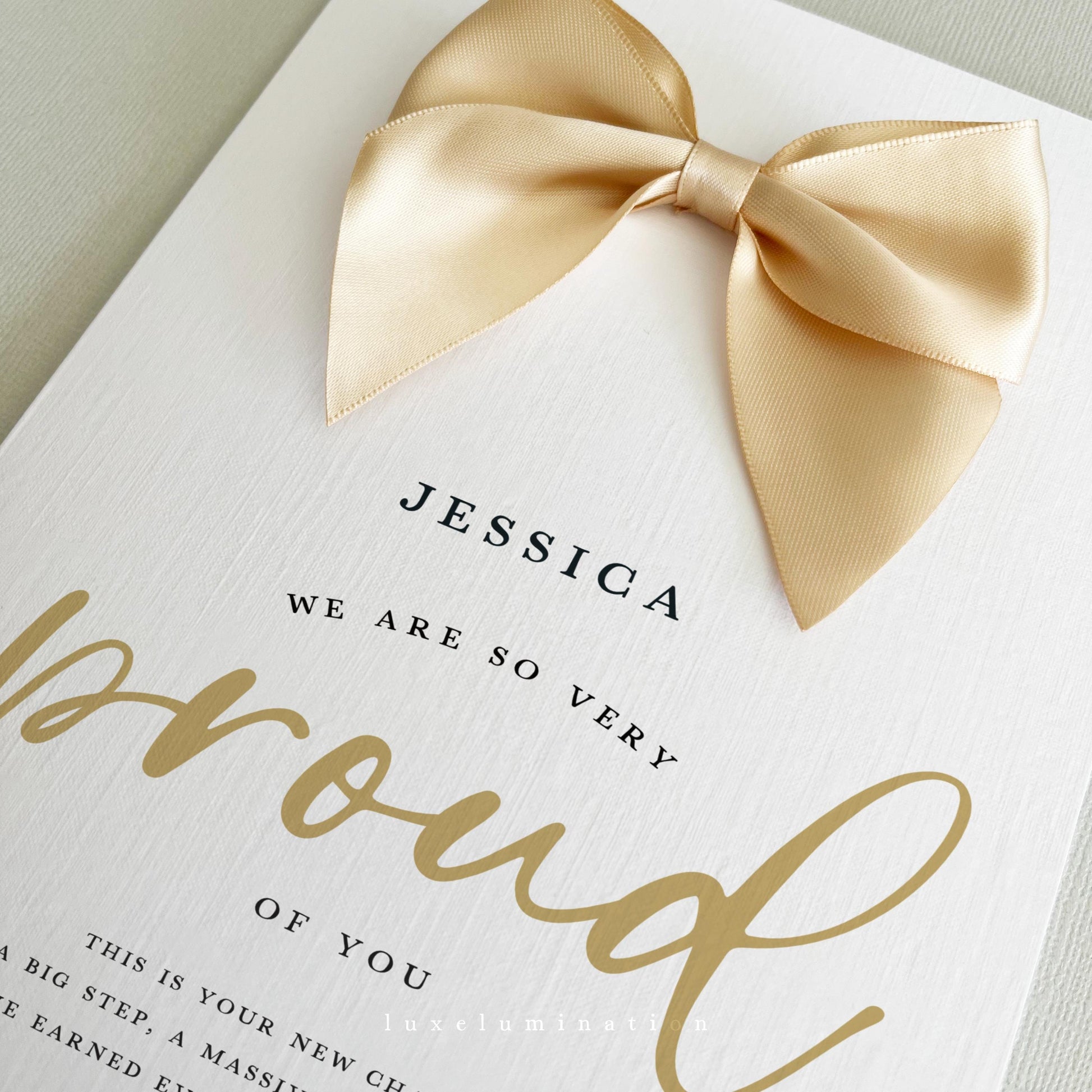 Proud of you, Congratulations Card in a choice of Satin Bow colours