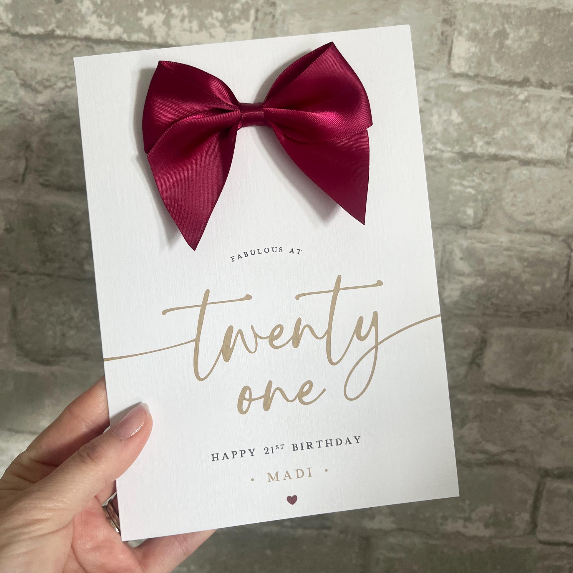 Twenty One - Personalised 21st Happy Birthday Card with Large Satin Bow