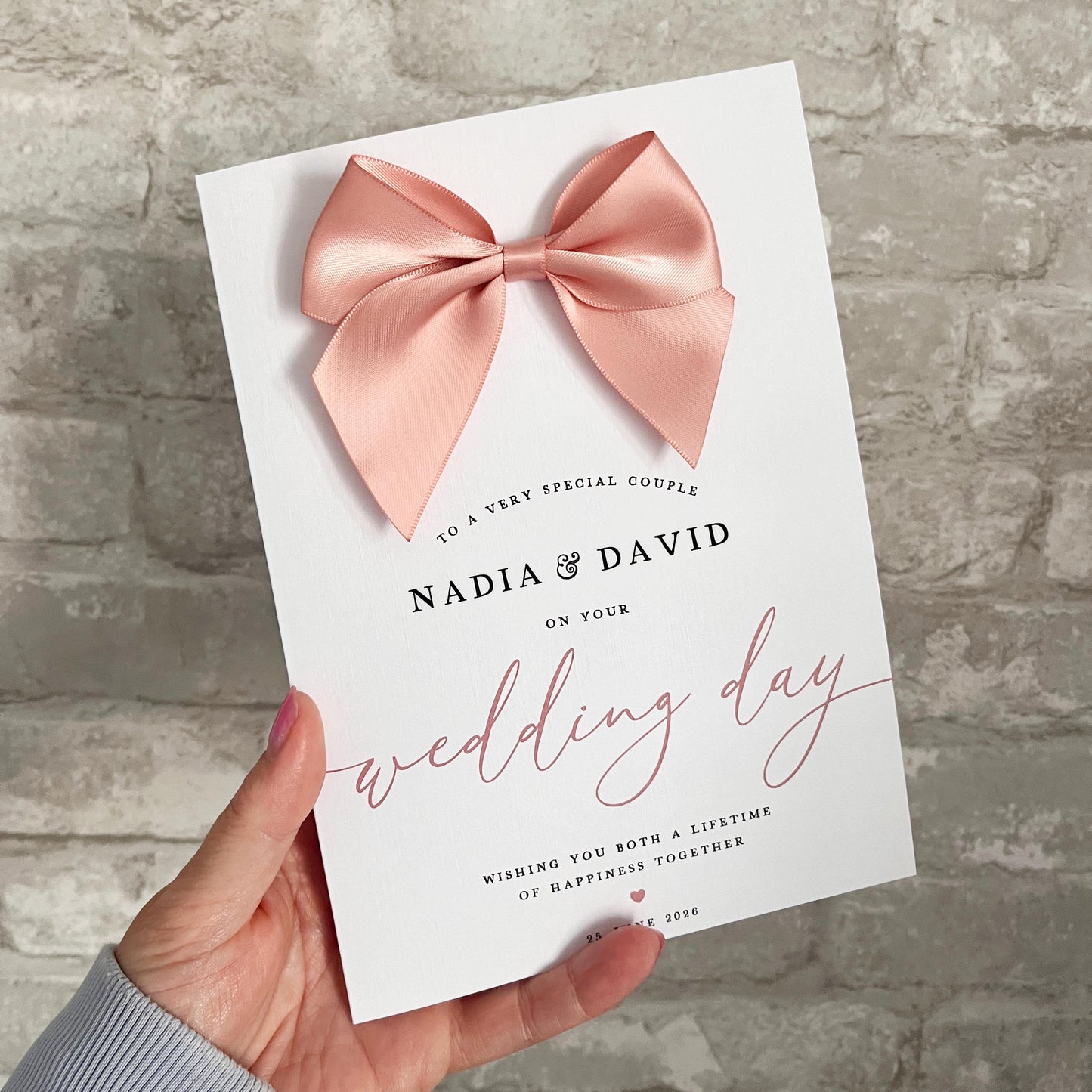 Personalised Luxury Large Wedding Day Card with Satin Bow
