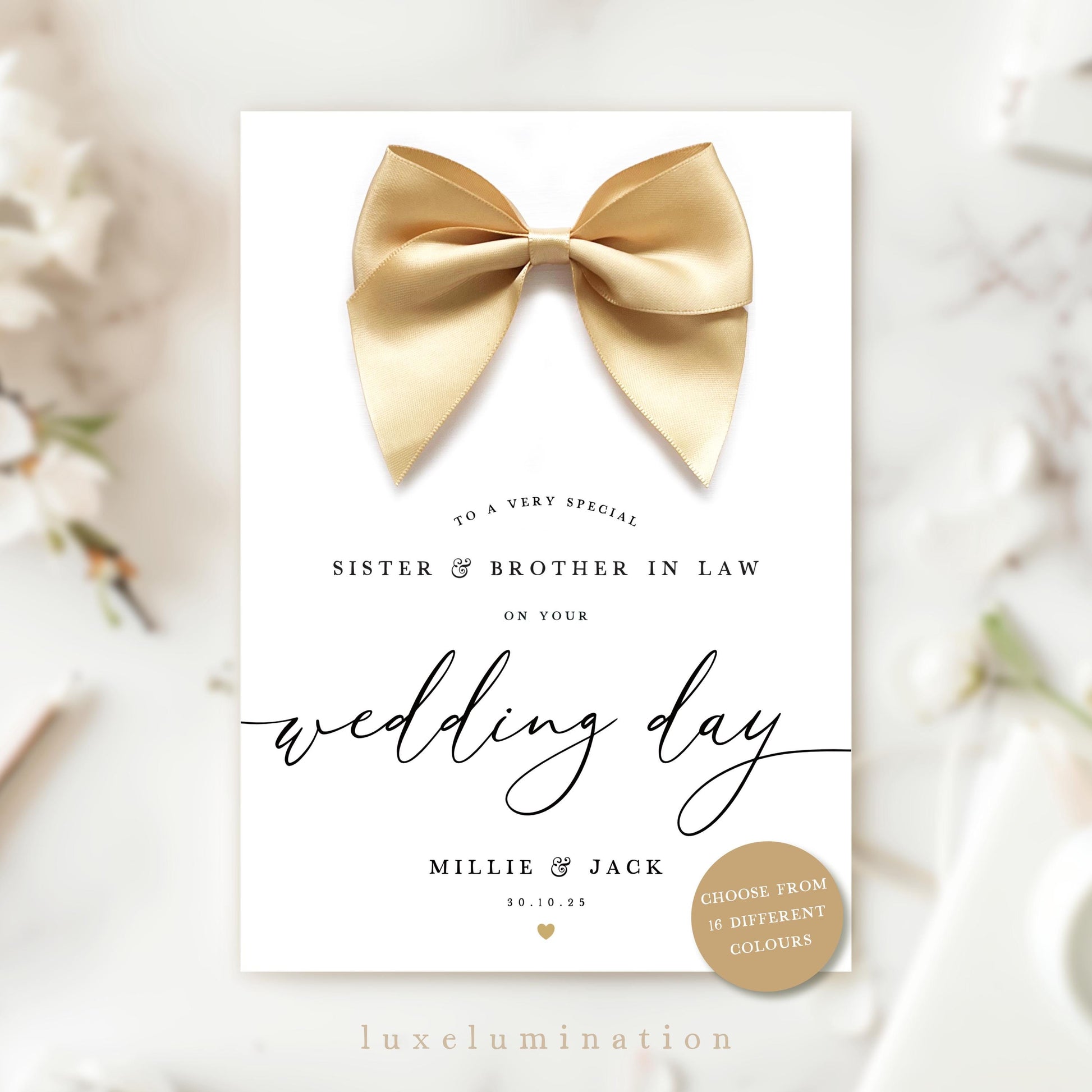 Personalised Sister & Brother In Law Luxury, Large Wedding Day Card