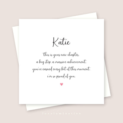Personalised Proud of you, A New Chapter Greeting Card. Well Done Card, Achievement Card. Passing Exams Card. Congratulations on a new job.