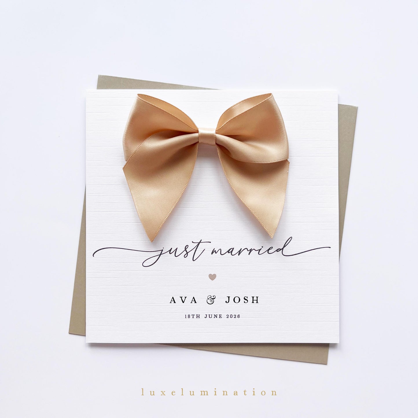 Personalised Just Married, Wedding Day Card with Large Satin Bow