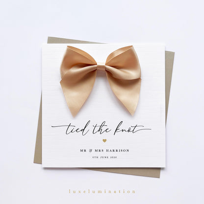 Personalised Tied the Knot Wedding Day Card with Large Satin Bow