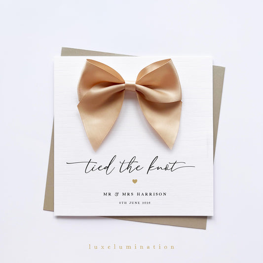 Personalised Tied the Knot Wedding Day Card with Large Satin Bow