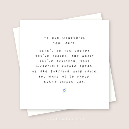 Proud of you Son Personalised Card