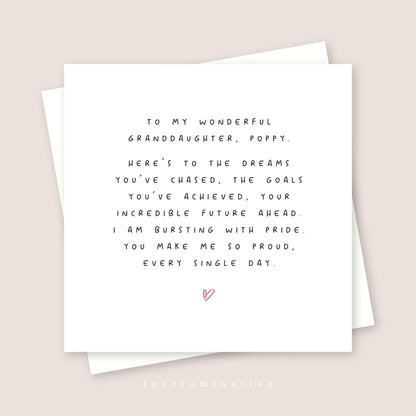 Proud of you Granddaughter Personalised Card