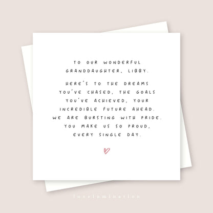Proud of you Granddaughter Personalised Card