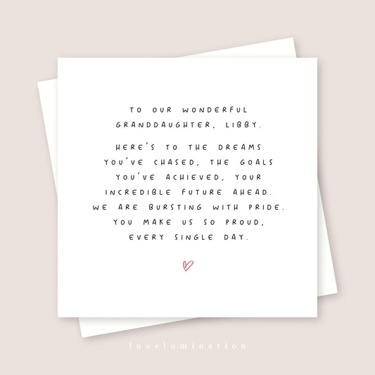 Proud of you Granddaughter Personalised Card