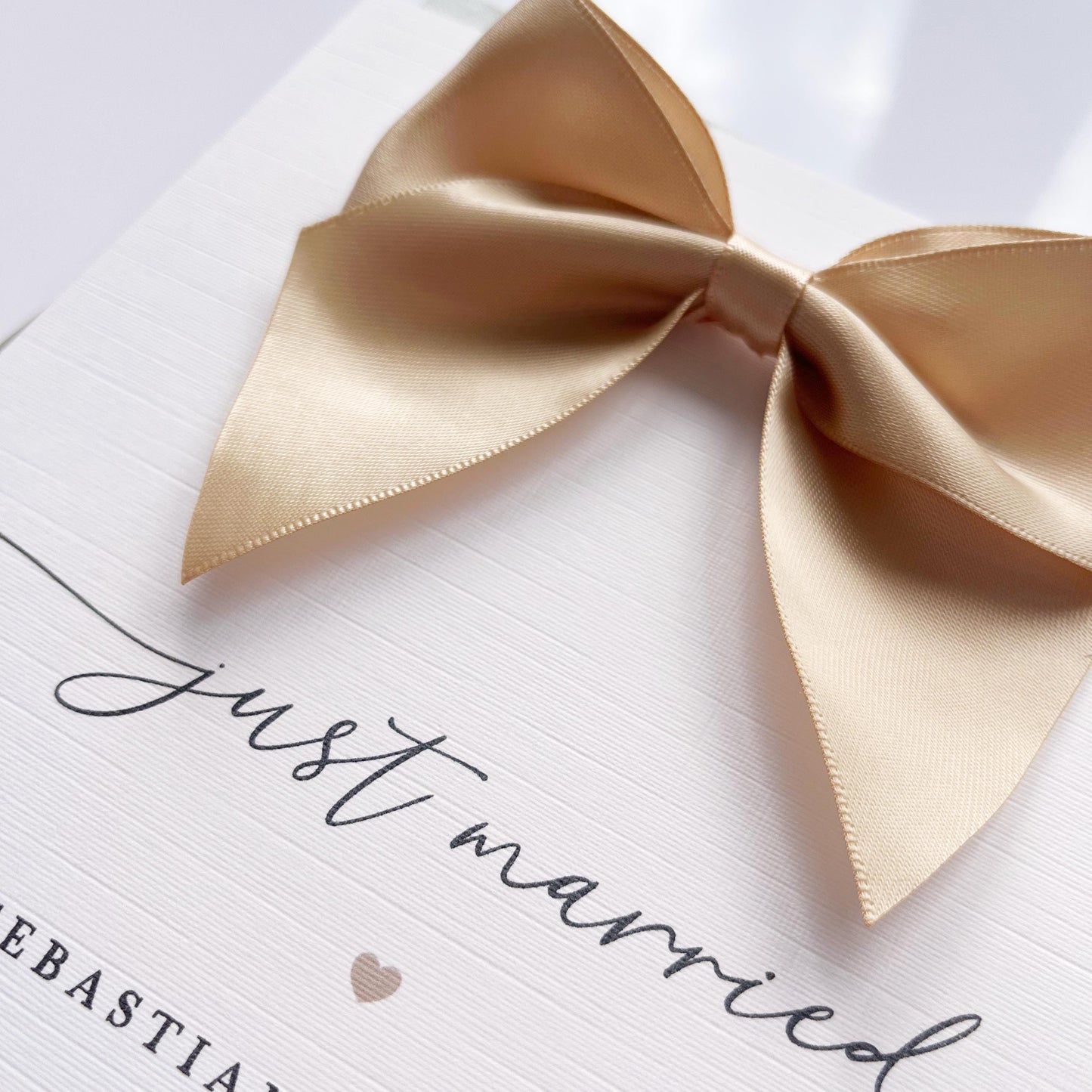 Personalised Just Married, Wedding Day Card with Large Satin Bow