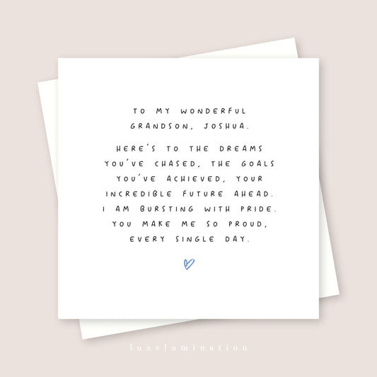 Personalised Proud of you Grandson Card