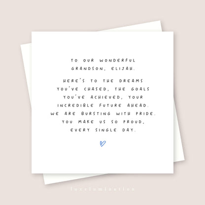 Personalised Proud of you Grandson Card