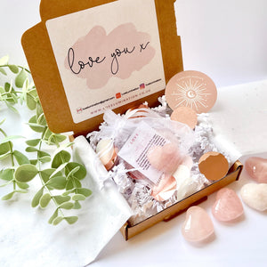 Love Heart Shaped Rose Quartz Crystal Mini Gift Set